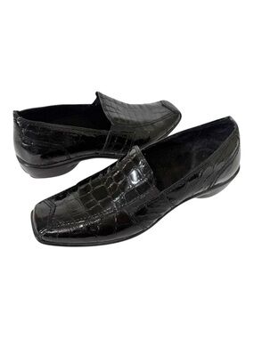 1803 Womens Nome Black Glass Croc Italian Leather Comfort Loafer Sz 36 EU 5-6 US